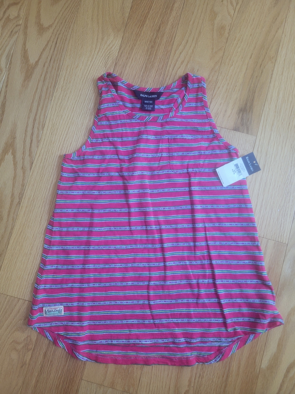 NWT Ralph Lauren Girls Pink and Blue Striped Sleeveless Tank, Size 8/10